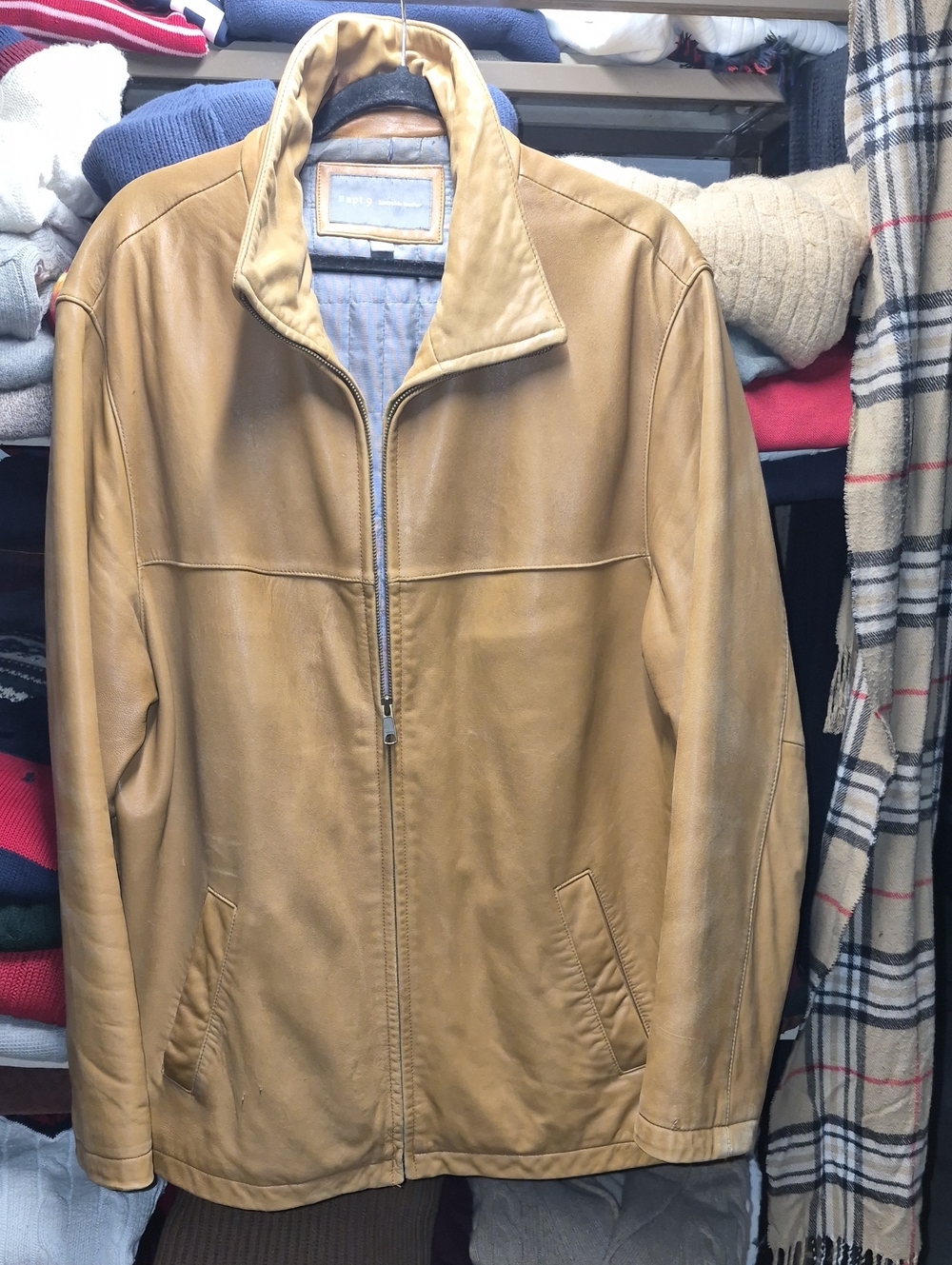 Apt. 9 Tan Leather Zip-Front Shirt Jacket Butter Leather So Soft